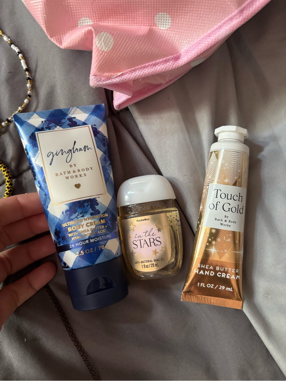 Bath & Body Works Gingham Body Cream (Blue) + Touch of Gold Hand Cream (Gold)